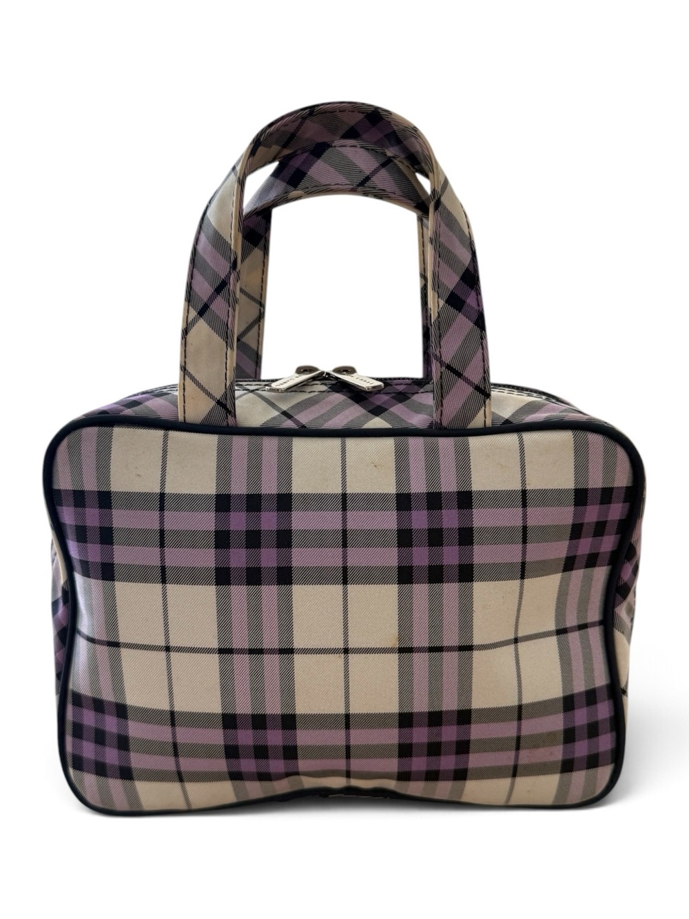 Burberrys of London Beige and Lavender Plaid Cosmetic Bag